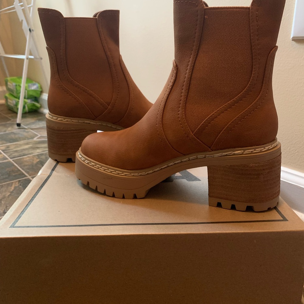 MIA Tan Heeled Boots with Chunky Sole